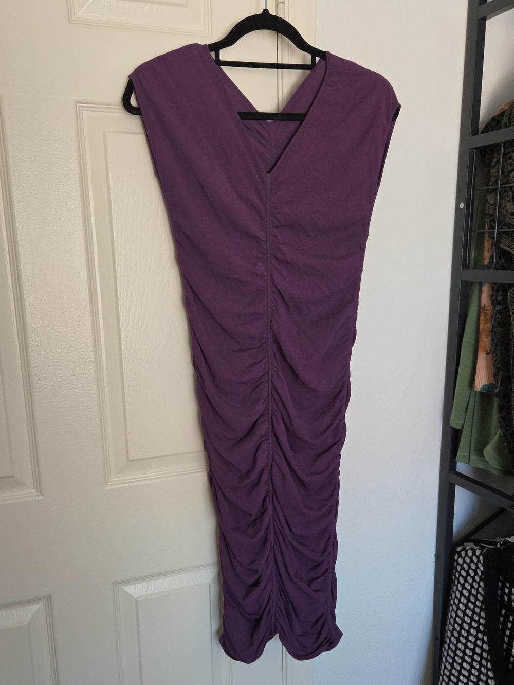 Dolce And Gabbana Ruched Purple V-Neck Midi Dress 46